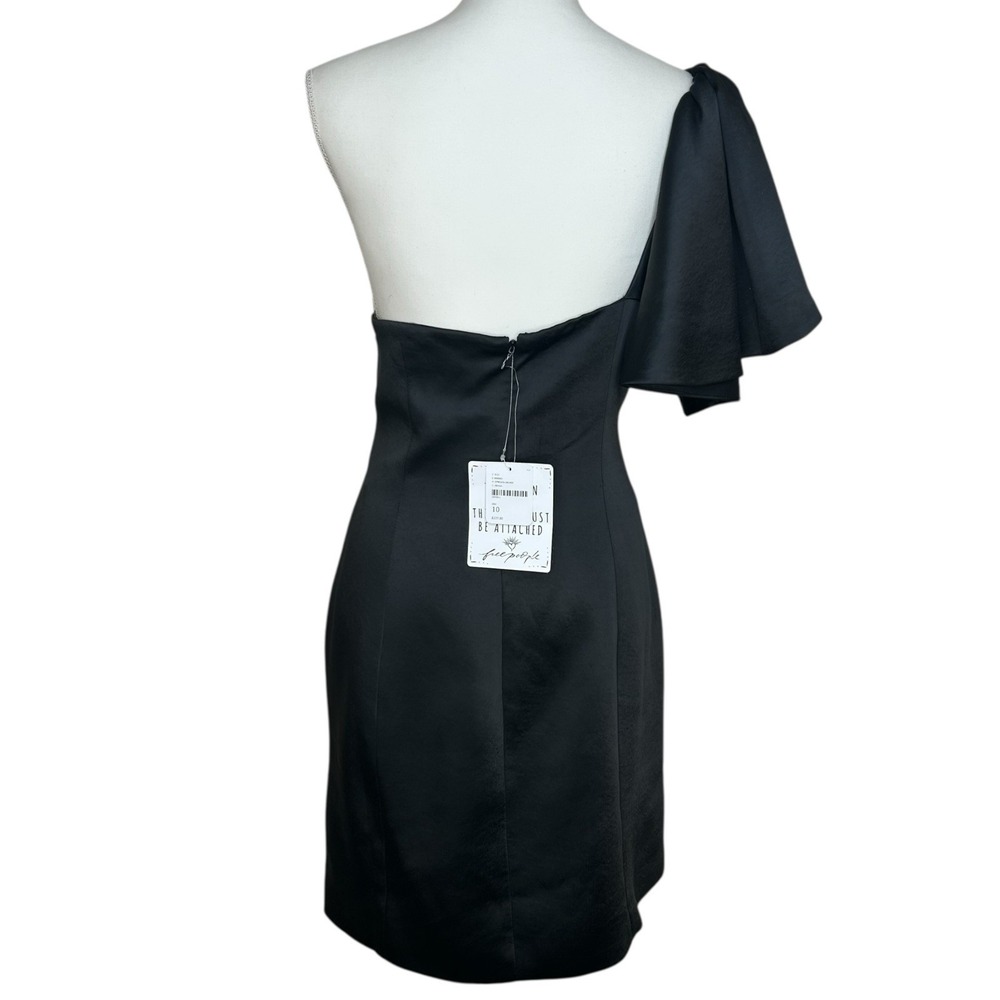 Fame & Partners Cara One-Shoulder Black Mini Dress Size 10 NWT Free People - Picture 3 of 9